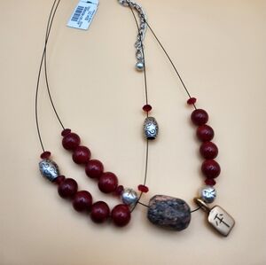 Chico's Burgundy and Silver Double-Strand Necklace